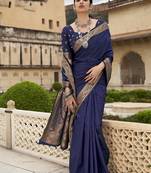 navy blue woven banarasi silk saree with blouse