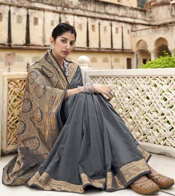 Grey woven banarasi silk saree with blouse 2
