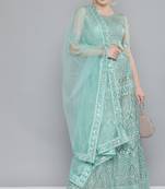 Sea-green Sequence embroidered net semi stitched lehenga