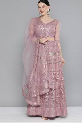 Lavender Sequence embroidered net semi stitched lehenga 1