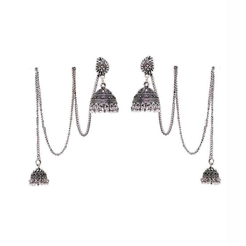 Oxidised kashmiri Jhumki Silver Plated Earrings