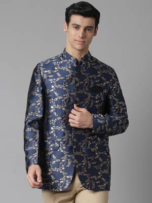 blue Polyester  printed stitched blazers 1