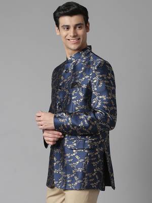 blue Polyester  printed stitched blazers 3