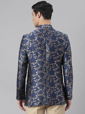 blue Polyester  printed stitched blazers 4