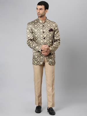 Beige Polyester  printed stitched  blazer 1