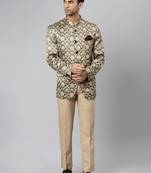 Beige Polyester  printed stitched  blazer