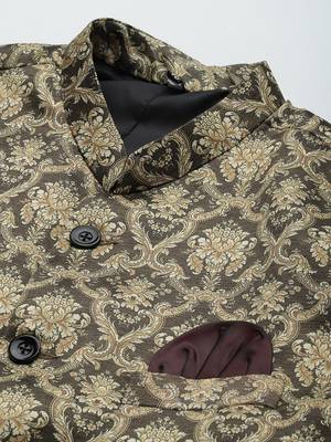 Beige Polyester  printed stitched  blazer 2