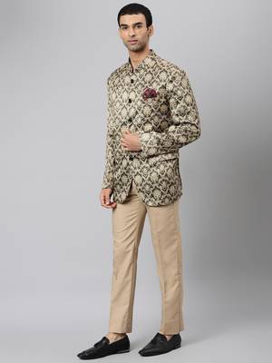 Beige Polyester  printed stitched  blazer 3