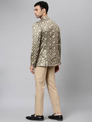 Beige Polyester  printed stitched  blazer 4