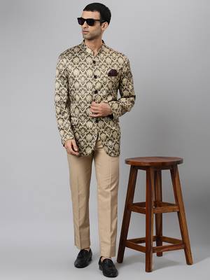 Beige Polyester  printed stitched  blazer 5
