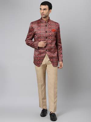 Brown Polyester  printed stitched  blazer 1