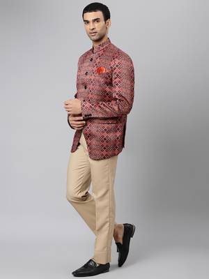 Brown Polyester  printed stitched  blazer 3