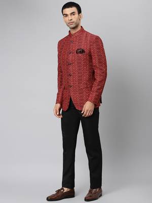Brown Polyester  printed stitched  blazer 3