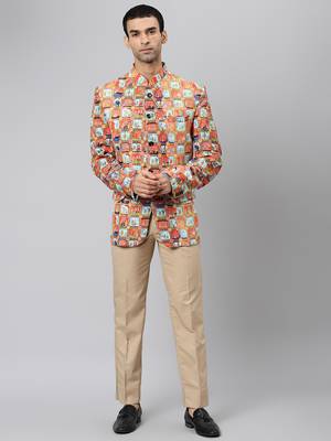Orange Polyester  printed stitched  blazer 1