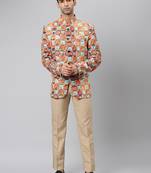 Orange Polyester  printed stitched  blazer