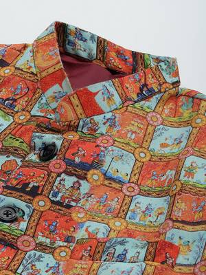 Orange Polyester  printed stitched  blazer 2