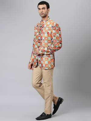 Orange Polyester  printed stitched  blazer 3