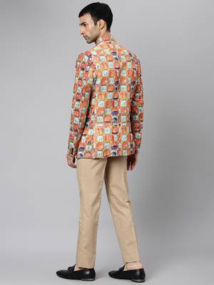Orange Polyester  printed stitched  blazer 4