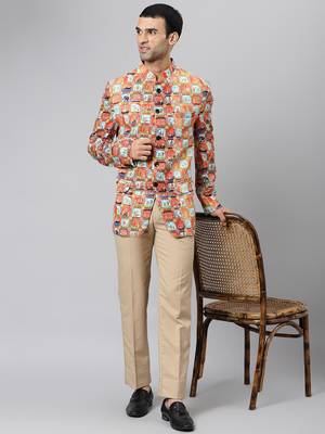 Orange Polyester  printed stitched  blazer 5