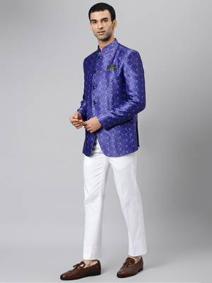 Blue Polyester  printed stitched  blazer 3