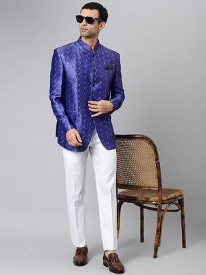 Blue Polyester  printed stitched  blazer 5