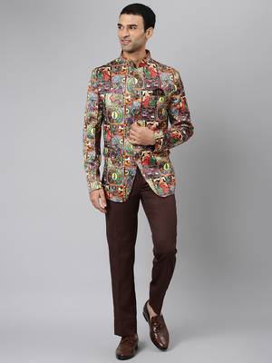 Brown Polyester  printed stitched  blazer 1