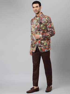 Brown Polyester  printed stitched  blazer 3