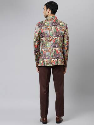 Brown Polyester  printed stitched  blazer 4
