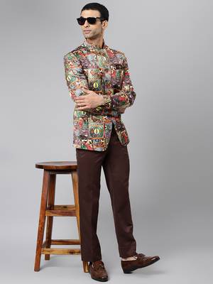 Brown Polyester  printed stitched  blazer 5