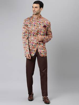 Brown Polyester  printed stitched  blazer 1