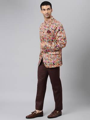 Brown Polyester  printed stitched  blazer 3