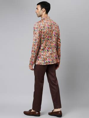 Brown Polyester  printed stitched  blazer 4