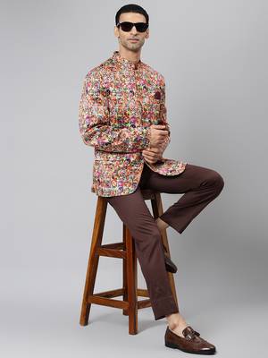 Brown Polyester  printed stitched  blazer 5