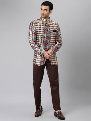 Brown Polyester  printed stitched  blazer 1