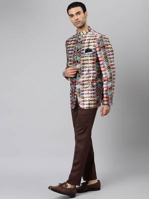 Brown Polyester  printed stitched  blazer 3
