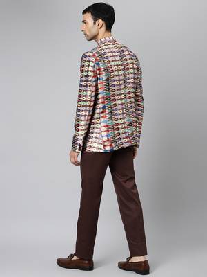 Brown Polyester  printed stitched  blazer 4