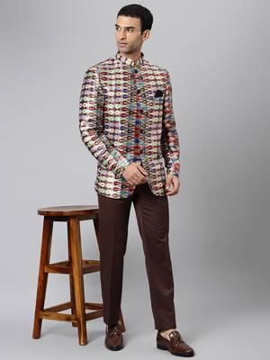 Brown Polyester  printed stitched  blazer 5