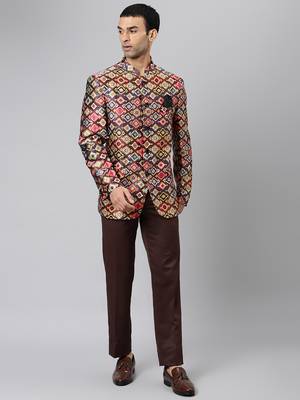 Brown Polyester  printed stitched  blazer 1