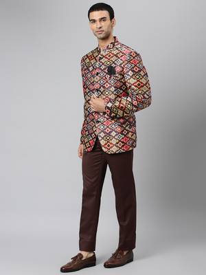 Brown Polyester  printed stitched  blazer 3