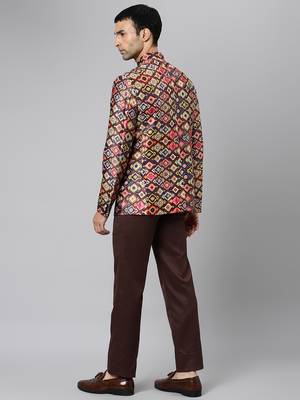 Brown Polyester  printed stitched  blazer 4