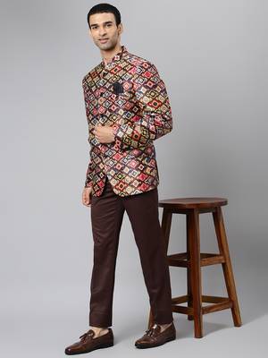 Brown Polyester  printed stitched  blazer 5