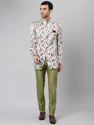 White Polyester  printed stitched  blazer 1