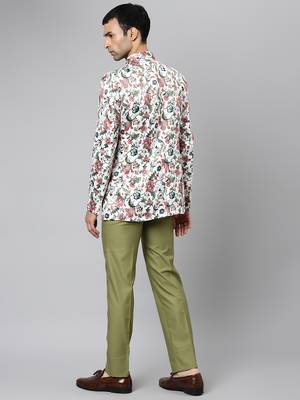 White Polyester  printed stitched  blazer 4