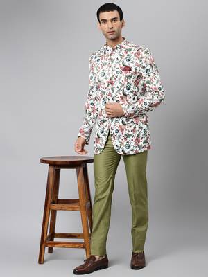 White Polyester  printed stitched  blazer 5