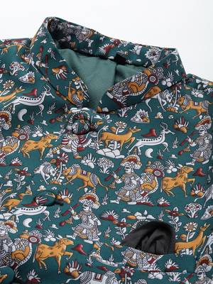 Green Polyester  printed stitched  blazer 2