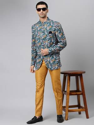 Green Polyester  printed stitched  blazer 5