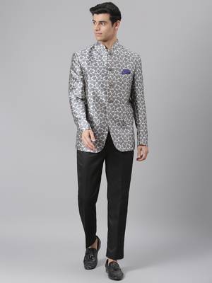 Grey Polyester  printed stitched  blazer 1