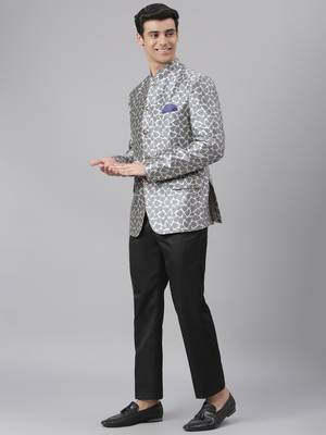 Grey Polyester  printed stitched  blazer 3