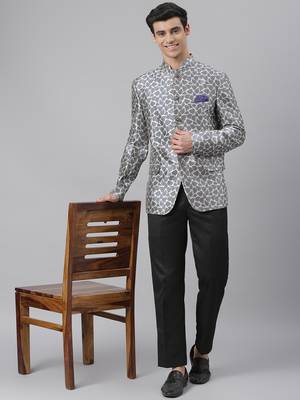 Grey Polyester  printed stitched  blazer 5