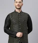 Black Viscose embroidered stitched nehru jacket